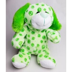 Plush Puppy Dog Peace Pals Green Stuffed Animal Toy 9" Small New